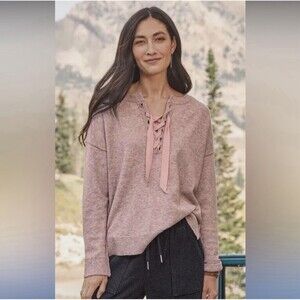 Sundance Lace Up Sweatshirt Sz S Mottled Pink Rolled Cuffs